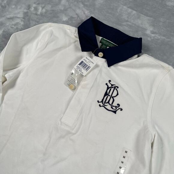 Ralph Lauren Jeans Company Top Womens Medium White Navy Monogram Polo 3/4 Sleeve - Picture 3 of 14